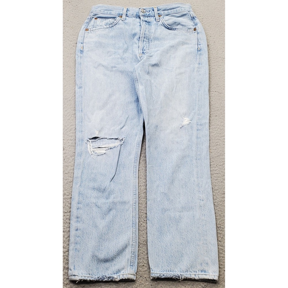 AGOLDE Riley Crop Jeans Womens 26 Blue Denim Distressed High Rise Straight Leg